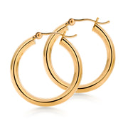 14K Solid Yellow Gold 25mm Shiny Tube Hoop Earrings, Tube Hoop Earrings, Thick Hoop Earrings, Bold Hoop Earrings, Hinged Clasp Hoop Earrings, 25mm Gold Hoop Earrings