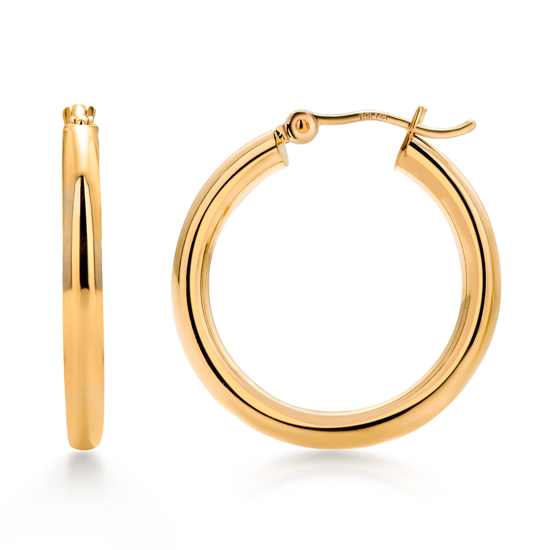 Solid 14K Yellow Gold Shiny Tube Hoop Earrings, Tube Hoop Earrings, Thick Hoop Earrings, Bold Hoop Earrings, Hinged Clasp Hoop Earrings, 15mm, 20mm, 25mm, 30mm Gold Hoop Earrings