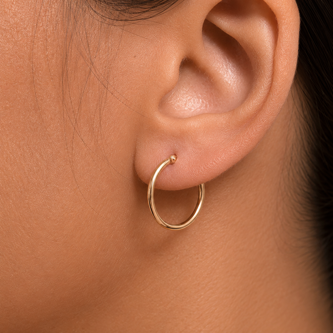14K Yellow Gold Shiny Tube 20mm Hoop Earrings,  Tube Hoop Earrings, Round Hoop Earrings, Gold Hoop Earrings, Hinged Clasp Hoop Earrings