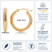 14K Solid Yellow Gold 20mm Shiny Tube Hoop Earrings, Tube Hoop Earrings, Round Hoop Earrings, Gold Hoop Earrings, Hinged Clasp Hoop Earrings, 20mm Gold Hoop Earrings