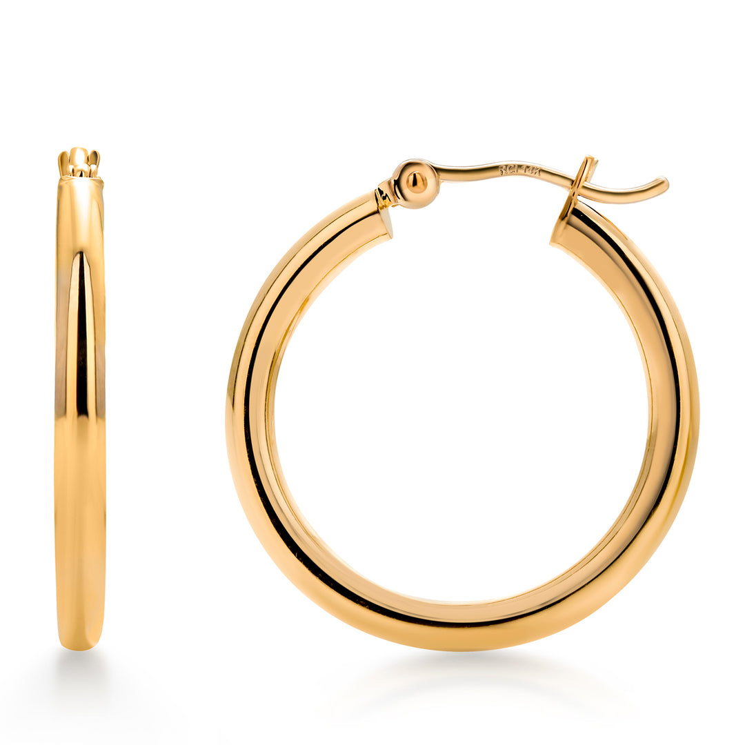 14K Solid Yellow Gold 30mm Shiny Tube Hoop Earrings, Tube Hoop Earrings, Thick Hoop Earrings, Bold Hoop Earrings, Hinged Clasp Hoop Earrings, 30mm Gold Hoop Earrings