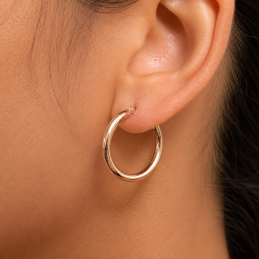 14K Solid Yellow Gold 30mm Shiny Tube Hoop Earrings, Tube Hoop Earrings, Thick Hoop Earrings, Bold Hoop Earrings, Hinged Clasp Hoop Earrings, 30mm Gold Hoop Earrings