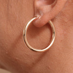 Load image into Gallery viewer, 14K Solid Yellow Gold 30mm Shiny Tube Hoop Earrings, Tube Hoop Earrings, Thick Hoop Earrings, Bold Hoop Earrings, Hinged Clasp Hoop Earrings, 30mm Gold Hoop Earrings