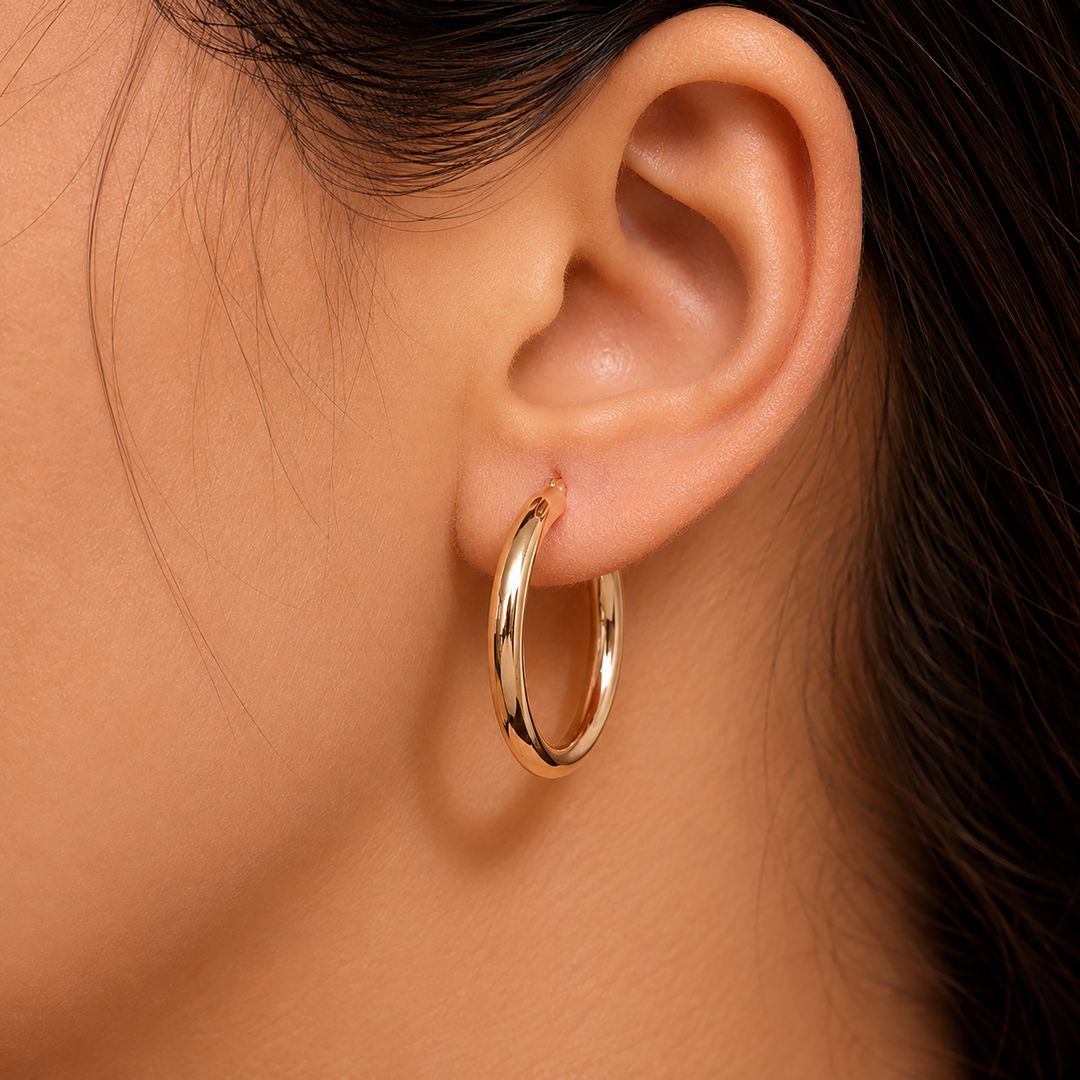 14K Solid Yellow Gold 30mm Shiny Tube Hoop Earrings, Tube Hoop Earrings, Thick Hoop Earrings, Bold Hoop Earrings, Hinged Clasp Hoop Earrings, 30mm Gold Hoop Earrings