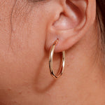 Load image into Gallery viewer, 14K Solid Yellow Gold 30mm Shiny Tube Hoop Earrings, Tube Hoop Earrings, Thick Hoop Earrings, Bold Hoop Earrings, Hinged Clasp Hoop Earrings, 30mm Gold Hoop Earrings