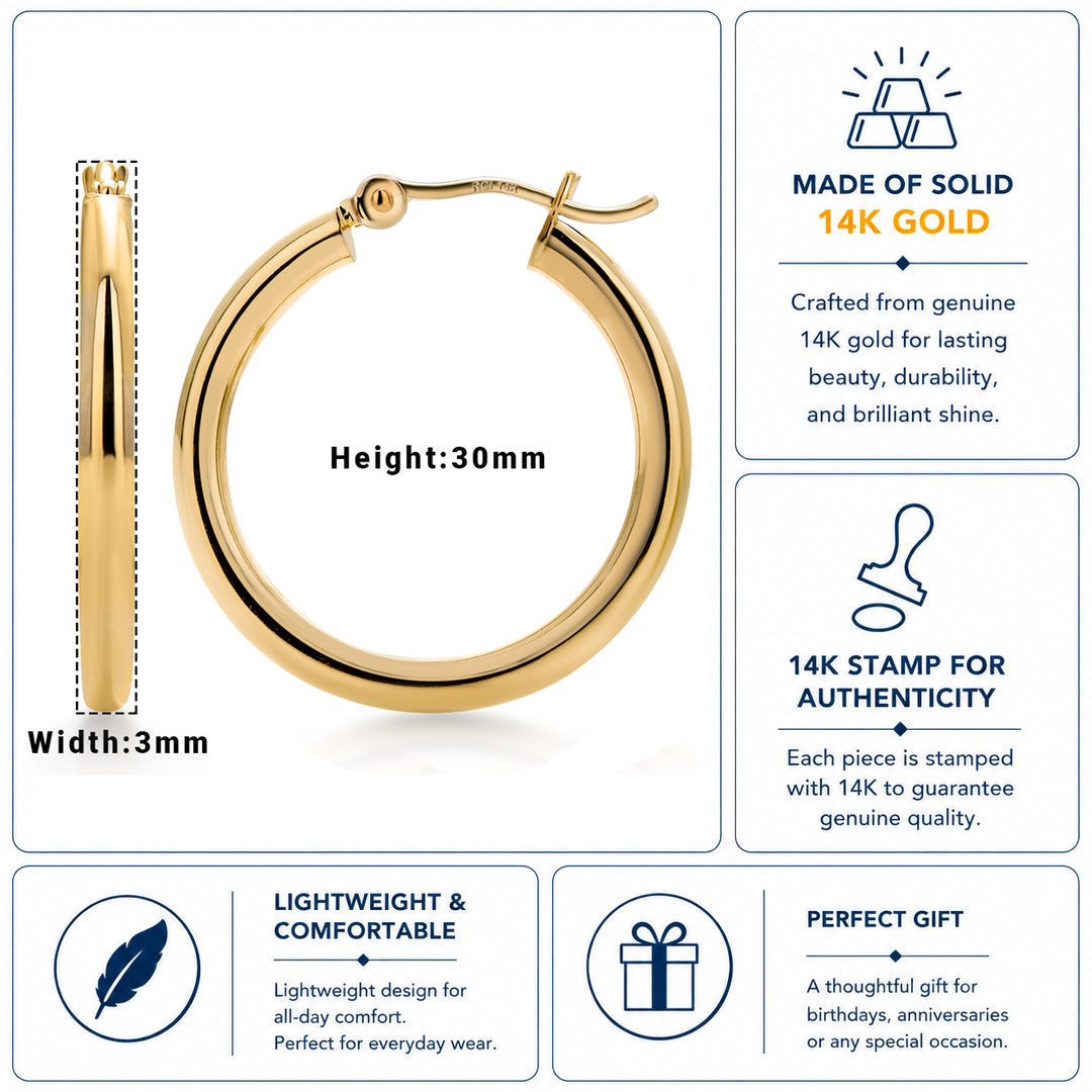 14K Solid Yellow Gold 30mm Shiny Tube Hoop Earrings, Tube Hoop Earrings, Thick Hoop Earrings, Bold Hoop Earrings, Hinged Clasp Hoop Earrings, 30mm Gold Hoop Earrings