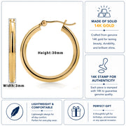 14K Solid Yellow Gold 30mm Shiny Tube Hoop Earrings, Tube Hoop Earrings, Thick Hoop Earrings, Bold Hoop Earrings, Hinged Clasp Hoop Earrings, 30mm Gold Hoop Earrings