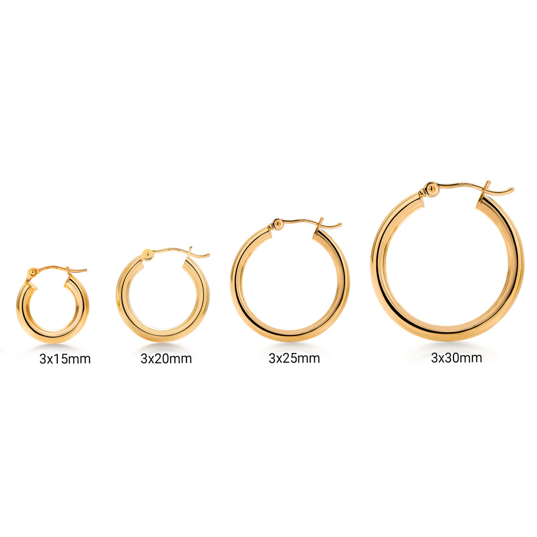Solid 14K Yellow Gold Shiny Tube Hoop Earrings, Tube Hoop Earrings, Thick Hoop Earrings, Bold Hoop Earrings, Hinged Clasp Hoop Earrings, 15mm, 20mm, 25mm, 30mm Gold Hoop Earrings