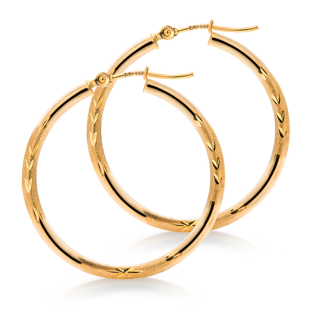 14K Yellow Gold 30mm, 25mm, and 15mm Textured Tube Hoop Earrings, Circle Hoop, Round Hoop Earrings, Textured Gold Hoop Earrings, Hinged Clasp Hoop Earrings