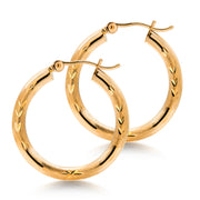 14K Yellow Gold 15mm Textured Tube Hoop Earrings,  Circle Hoop, Round Hoop Earrings, Textured Gold Hoop Earrings, Hinged Clasp Hoop Earrings