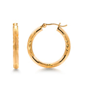 14K Yellow Gold 30mm, 25mm, and 15mm Textured Tube Hoop Earrings, Circle Hoop, Round Hoop Earrings, Textured Gold Hoop Earrings, Hinged Clasp Hoop Earrings