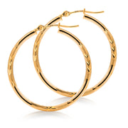14K Yellow Gold 30mm Textured Tube Hoop Earrings, Circle Hoop, Round Hoop Earrings, Textured Gold Hoop Earrings, Hinged Clasp Hoop Earrings