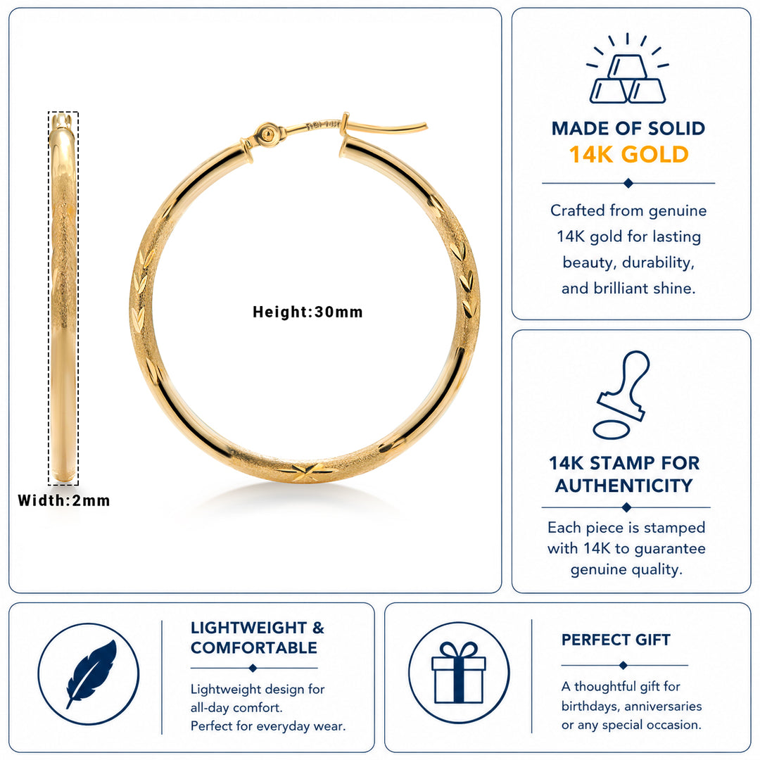 14K Yellow Gold 30mm Textured Tube Hoop Earrings, Circle Hoop, Round Hoop Earrings, Textured Gold Hoop Earrings, Hinged Clasp Hoop Earrings