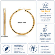 14K Yellow Gold 30mm Textured Tube Hoop Earrings, Circle Hoop, Round Hoop Earrings, Textured Gold Hoop Earrings, Hinged Clasp Hoop Earrings