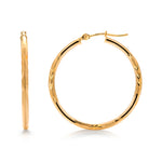 Load image into Gallery viewer, 14K Yellow Gold 30mm, 25mm, and 15mm Textured Tube Hoop Earrings, Circle Hoop, Round Hoop Earrings, Textured Gold Hoop Earrings, Hinged Clasp Hoop Earrings
