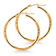 14K Solid Yellow Gold 25mm Textured Tube Hoop Earrings, Circle Hoop, Round Hoop Earrings, Textured Gold Hoop Earrings, Hinged Clasp Hoop Earrings