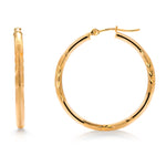Load image into Gallery viewer, 14K Yellow Gold 30mm, 25mm, and 15mm Textured Tube Hoop Earrings, Circle Hoop, Round Hoop Earrings, Textured Gold Hoop Earrings, Hinged Clasp Hoop Earrings
