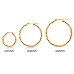 Load image into Gallery viewer, 14K Yellow Gold 30mm, 25mm, and 15mm Textured Tube Hoop Earrings, Circle Hoop, Round Hoop Earrings, Textured Gold Hoop Earrings, Hinged Clasp Hoop Earrings
