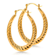14K Solid Yellow Gold Twisted Oval Hoop Earrings, Graduated Twisted Hoop Earrings, Textured Oval Hoop Earrings, Hinged Clasp Hoop Earrings, Gold Oval Hoop Earrings, Twisted Oval Hoop Earrings