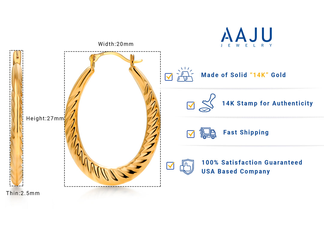 14K Yellow Gold Twisted Oval Hoop Earrings