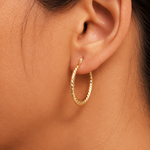 Load image into Gallery viewer, 14K Solid Yellow Gold Twisted Oval Hoop Earrings, Graduated Twisted Hoop Earrings, Textured Oval Hoop Earrings, Hinged Clasp Hoop Earrings, Gold Oval Hoop Earrings, Twisted Oval Hoop Earrings