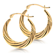 14K Solid Yellow Gold Twisted Hoop Earrings, Graduated Twisted Hoop Earrings, Textured Hoop Earrings, Hinged Clasp Hoop Earrings, Gold Hoops