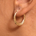 Load image into Gallery viewer, 14K Solid Yellow Gold Twisted Hoop Earrings, Graduated Twisted Hoop Earrings, Textured Hoop Earrings, Hinged Clasp Hoop Earrings, Gold Hoops
