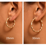Load image into Gallery viewer, 14K Solid Yellow Gold  15mm, 25mm, and 30mm Twisted Hoop Earrings, Gold Twisted Hoop Earrings, Hinged Clasp Hoop Earrings, Gold Hoop Earrings