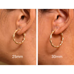 Load image into Gallery viewer, 14K Solid Yellow Gold  15mm, 25mm, and 30mm Twisted Hoop Earrings, Gold Twisted Hoop Earrings, Hinged Clasp Hoop Earrings, Gold Hoop Earrings

