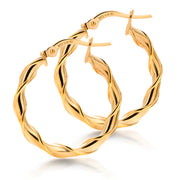14K Solid Yellow Gold  30mm Twisted Hoop Earrings, Circle Twisted Hoop Earrings, Gold Twisted Hoop Earrings, Hinged Clasp Hoop Earrings, Gold Hoop Earrings