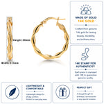 Load image into Gallery viewer, 14K Solid Yellow Gold  30mm Twisted Hoop Earrings, Circle Twisted Hoop Earrings, Gold Twisted Hoop Earrings, Hinged Clasp Hoop Earrings, Gold Hoop Earrings