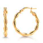 Load image into Gallery viewer, 14K Solid Yellow Gold  15mm, 25mm, and 30mm Twisted Hoop Earrings, Gold Twisted Hoop Earrings, Hinged Clasp Hoop Earrings, Gold Hoop Earrings
