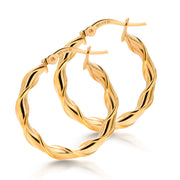 14K Solid Yellow Gold  25mm Twisted Hoop Earrings, Circle Twisted Hoop Earrings, Gold Twisted Hoop Earrings, Hinged Clasp Hoop Earrings, Gold Hoop Earrings, Round Twisted Hoop Earrings