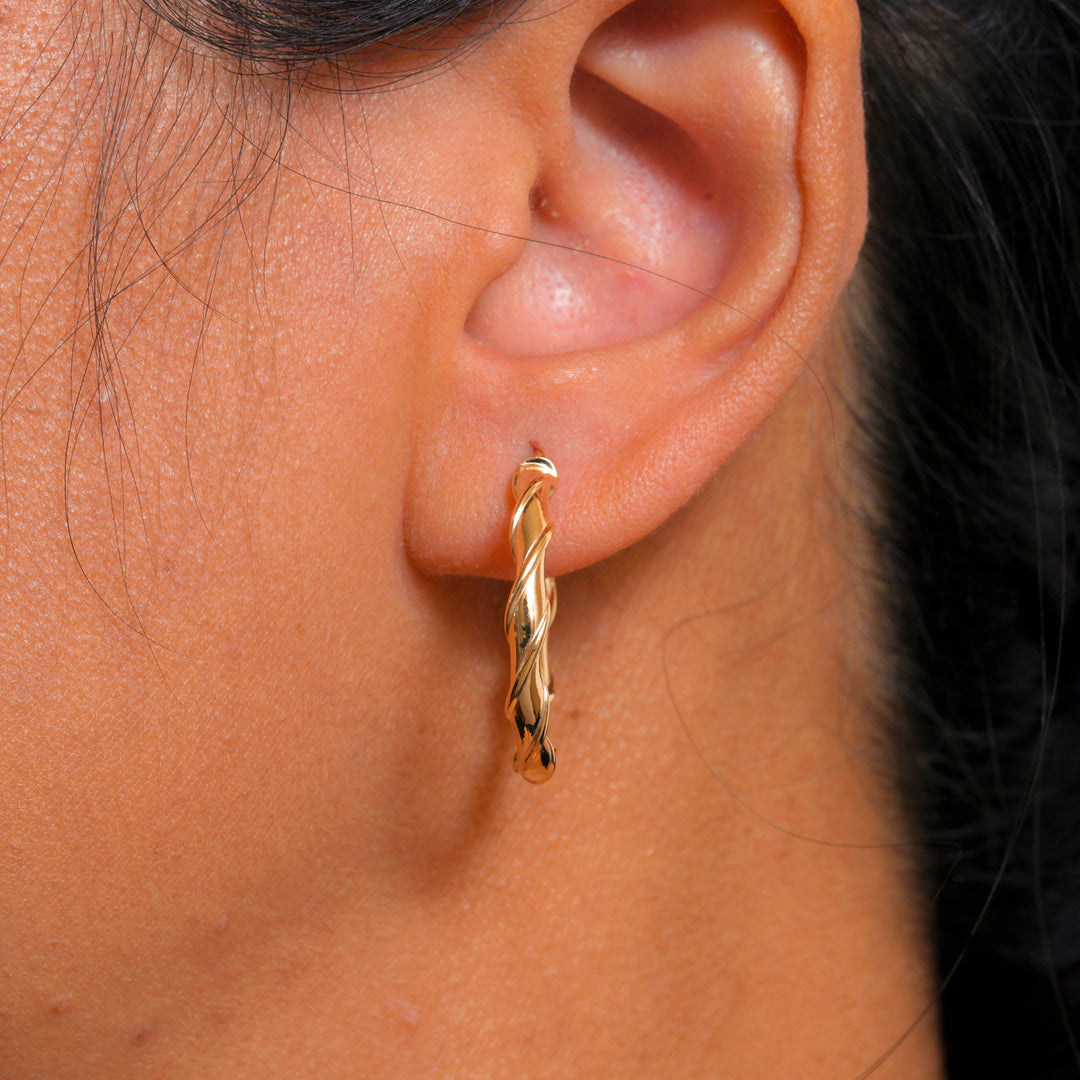 14K Solid Yellow Gold  25mm Twisted Hoop Earrings, Circle Twisted Hoop Earrings, Gold Twisted Hoop Earrings, Hinged Clasp Hoop Earrings, Gold Hoop Earrings, Round Twisted Hoop Earrings
