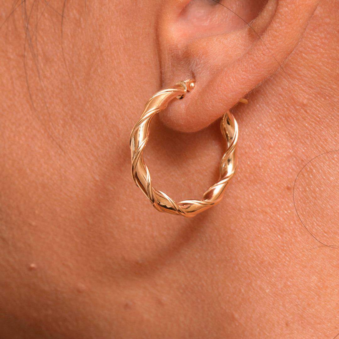 14K Solid Yellow Gold  25mm Twisted Hoop Earrings, Circle Twisted Hoop Earrings, Gold Twisted Hoop Earrings, Hinged Clasp Hoop Earrings, Gold Hoop Earrings, Round Twisted Hoop Earrings