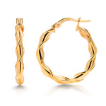 Load image into Gallery viewer, 14K Solid Yellow Gold  15mm, 25mm, and 30mm Twisted Hoop Earrings, Gold Twisted Hoop Earrings, Hinged Clasp Hoop Earrings, Gold Hoop Earrings
