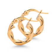 14K Solid Yellow Gold  15mm Twisted Hoop Earrings, Circle Twisted Hoop Earrings, Gold Twisted Hoop Earrings, Hinged Clasp Hoop Earrings, Gold Hoop Earrings, Round Twisted Hoop Earrings