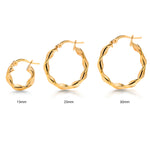 Load image into Gallery viewer, 14K Solid Yellow Gold  15mm, 25mm, and 30mm Twisted Hoop Earrings, Gold Twisted Hoop Earrings, Hinged Clasp Hoop Earrings, Gold Hoop Earrings
