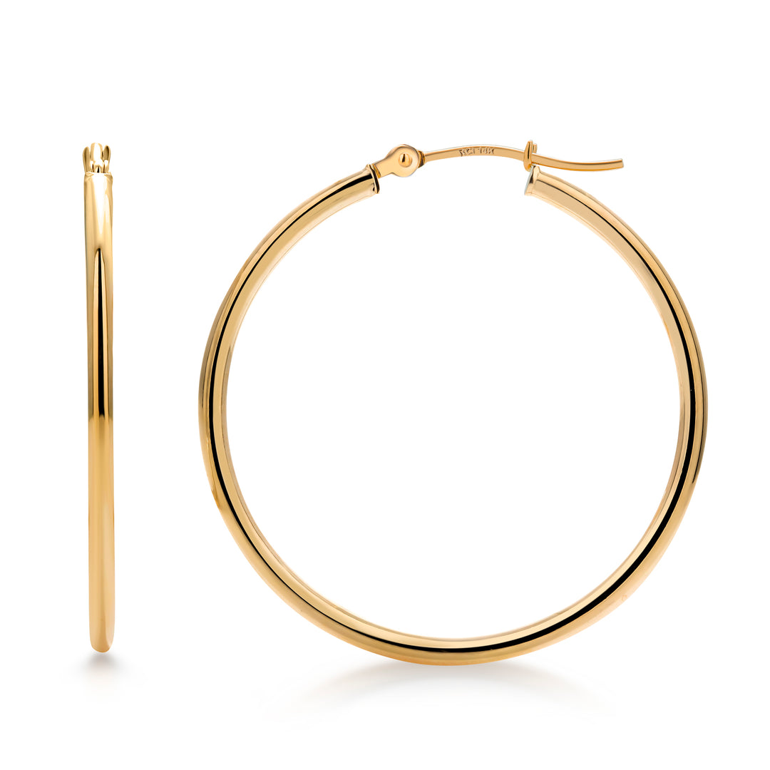 14K Yellow Gold Shiny Tube 35MM Hoop Earrings