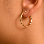 Load image into Gallery viewer, 14K Yellow Gold Shiny Tube 25MM Hoop Earrings, Tube Hoop Earrings, Round Hoop Earrings, Gold Hoop Earrings, Hinged Clasp Hoop Earrings, 25mm Gold Hoop Earrings