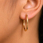 Load image into Gallery viewer, 14K Yellow Gold Shiny Tube 30mm Hoop Earrings, Tube Hoop Earrings, Round Hoop Earrings, Gold Hoop Earrings, Hinged Clasp Hoop Earrings
