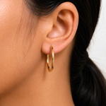 Load image into Gallery viewer, 14K Yellow Gold Shiny Tube 30mm Hoop Earrings, Tube Hoop Earrings, Round Hoop Earrings, Gold Hoop Earrings, Hinged Clasp Hoop Earrings