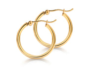 14K Yellow Gold Shiny Tube 20mm Hoop Earrings,  Tube Hoop Earrings, Round Hoop Earrings, Gold Hoop Earrings, Hinged Clasp Hoop Earrings