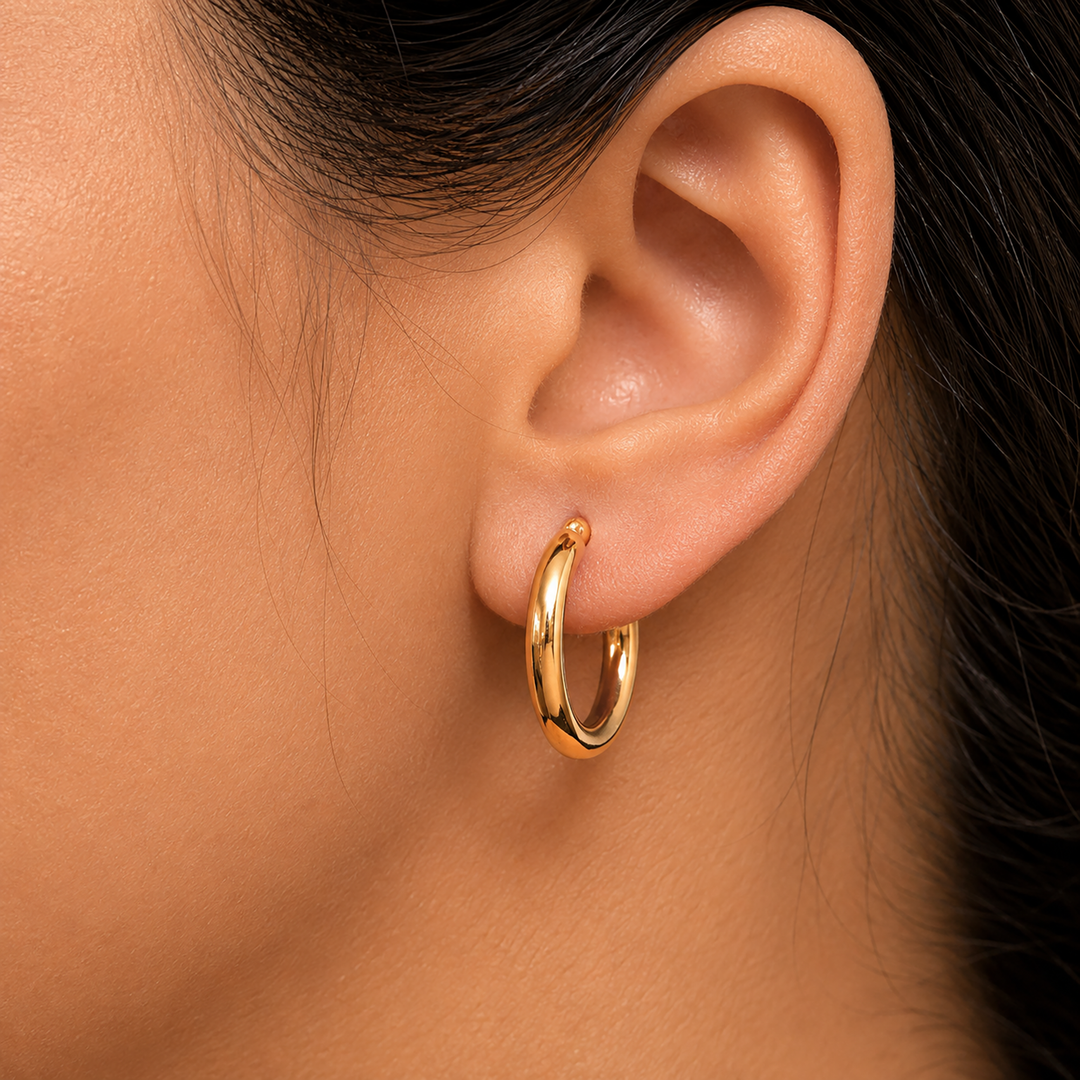 14K Solid Yellow Gold 20mm Shiny Tube Hoop Earrings, Tube Hoop Earrings, Round Hoop Earrings, Gold Hoop Earrings, Hinged Clasp Hoop Earrings, 20mm Gold Hoop Earrings