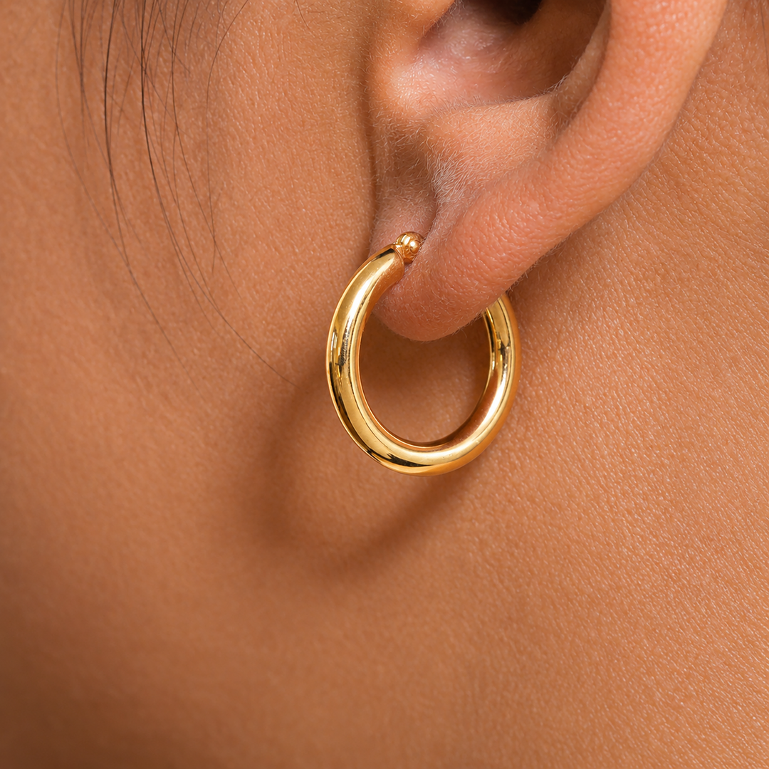 14K Solid Yellow Gold 20mm Shiny Tube Hoop Earrings, Tube Hoop Earrings, Round Hoop Earrings, Gold Hoop Earrings, Hinged Clasp Hoop Earrings, 20mm Gold Hoop Earrings