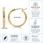 14K Yellow Gold Shiny Tube 20mm Hoop Earrings,  Tube Hoop Earrings, Round Hoop Earrings, Gold Hoop Earrings, Hinged Clasp Hoop Earrings