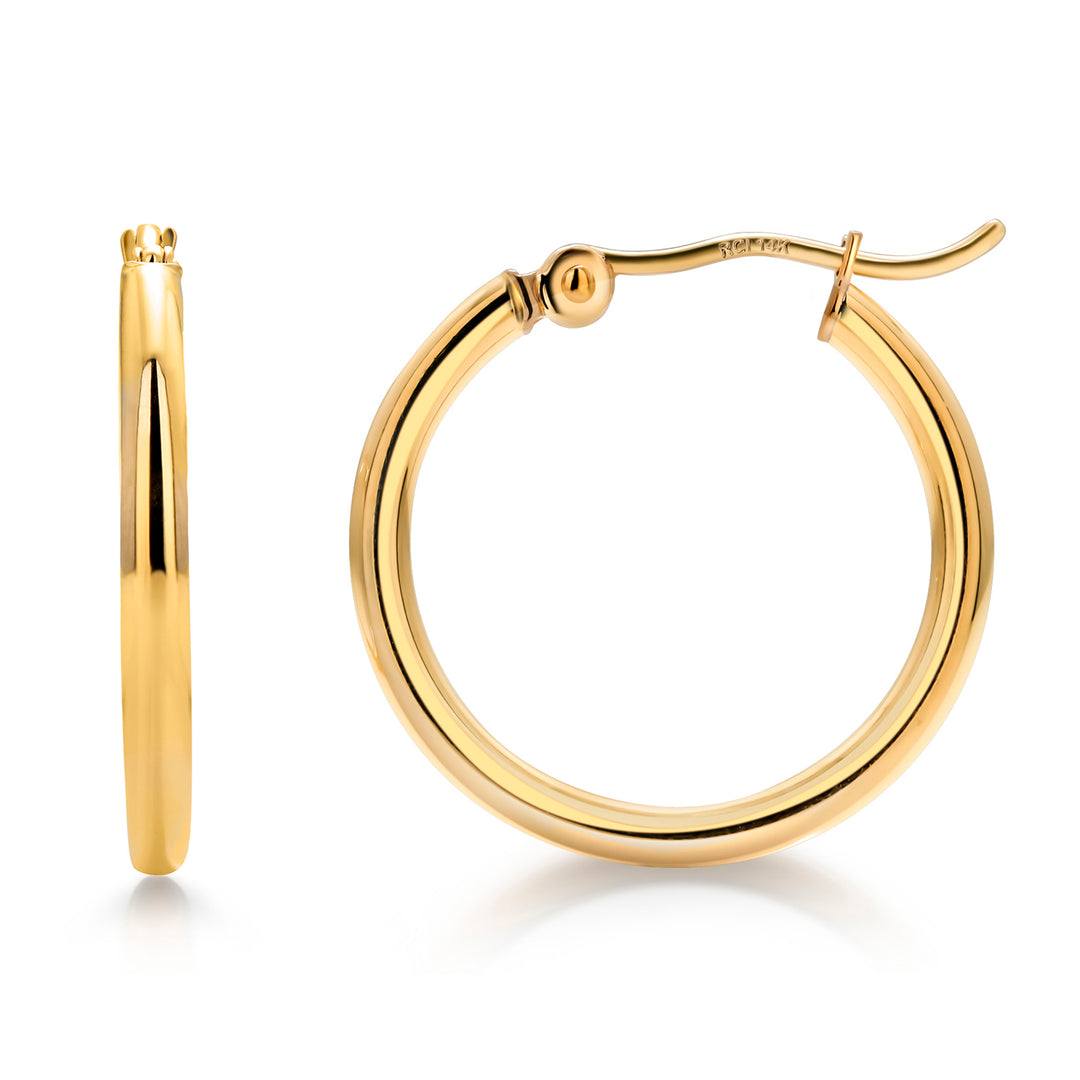 14K Yellow Gold Shiny Tube 15mm, 20mm, 25mm, 30mm, 35mm Hoop Earrings