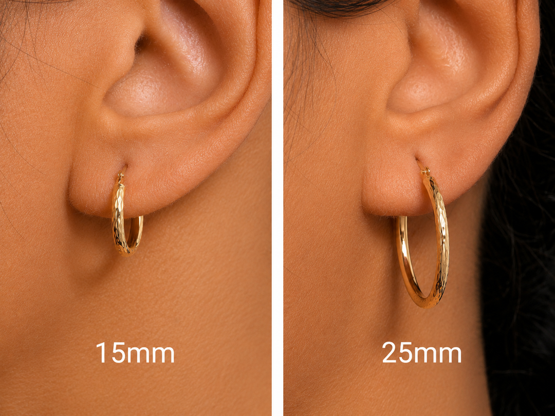 Solid 14K Yellow Gold Crystal Cut Round 15mm and 25mm Hoop Earrings, Gold Hoop Earrings, Sparkle Hoop Earrings, Textured Hoop Earrings, Hinged Clasp Hoops, Gold Hoop Earrings