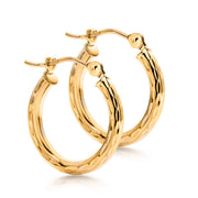 Solid 14K Yellow Gold Crystal Cut Round 15mm Hoop Earrings, Gold Hoop Earrings, Sparkle Hoop Earrings, Textured Hoop Earrings, Hinged Clasp Hoops, 15mm Gold Hoop Earrings