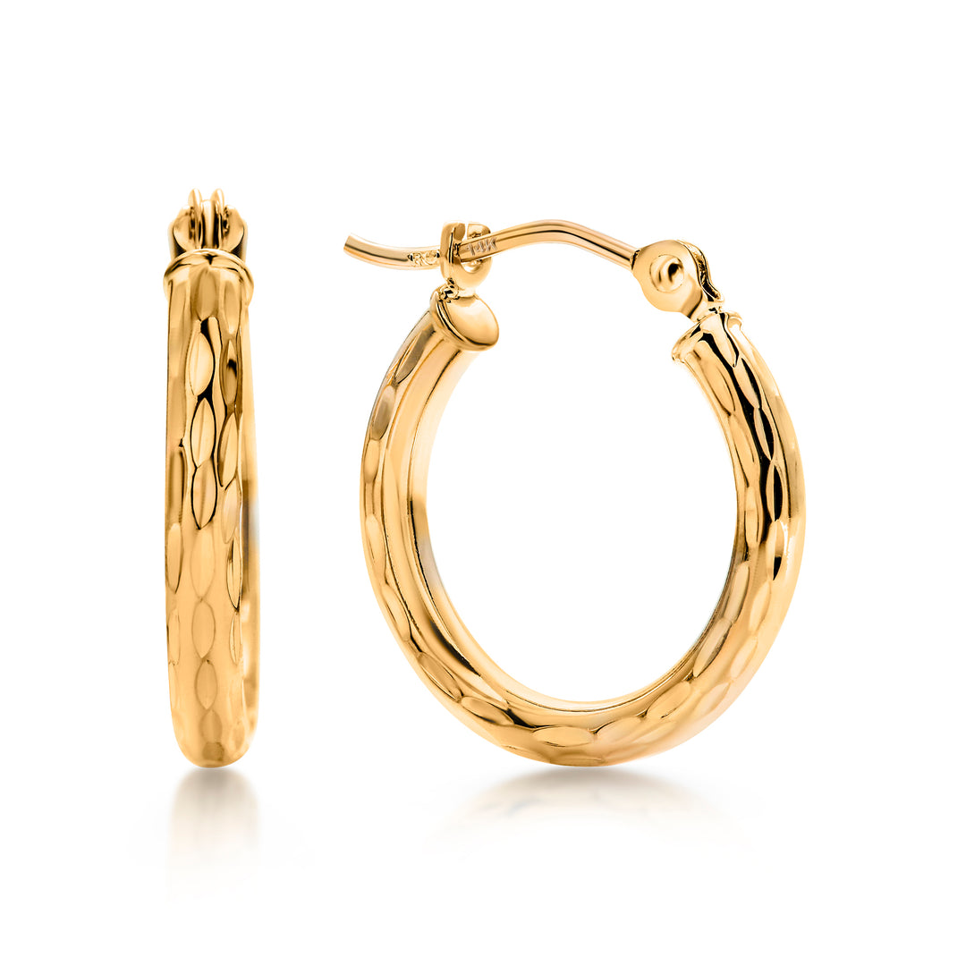 14K Yellow Gold Crystal Cut Round 15mm and 25mm Hoop Earrings